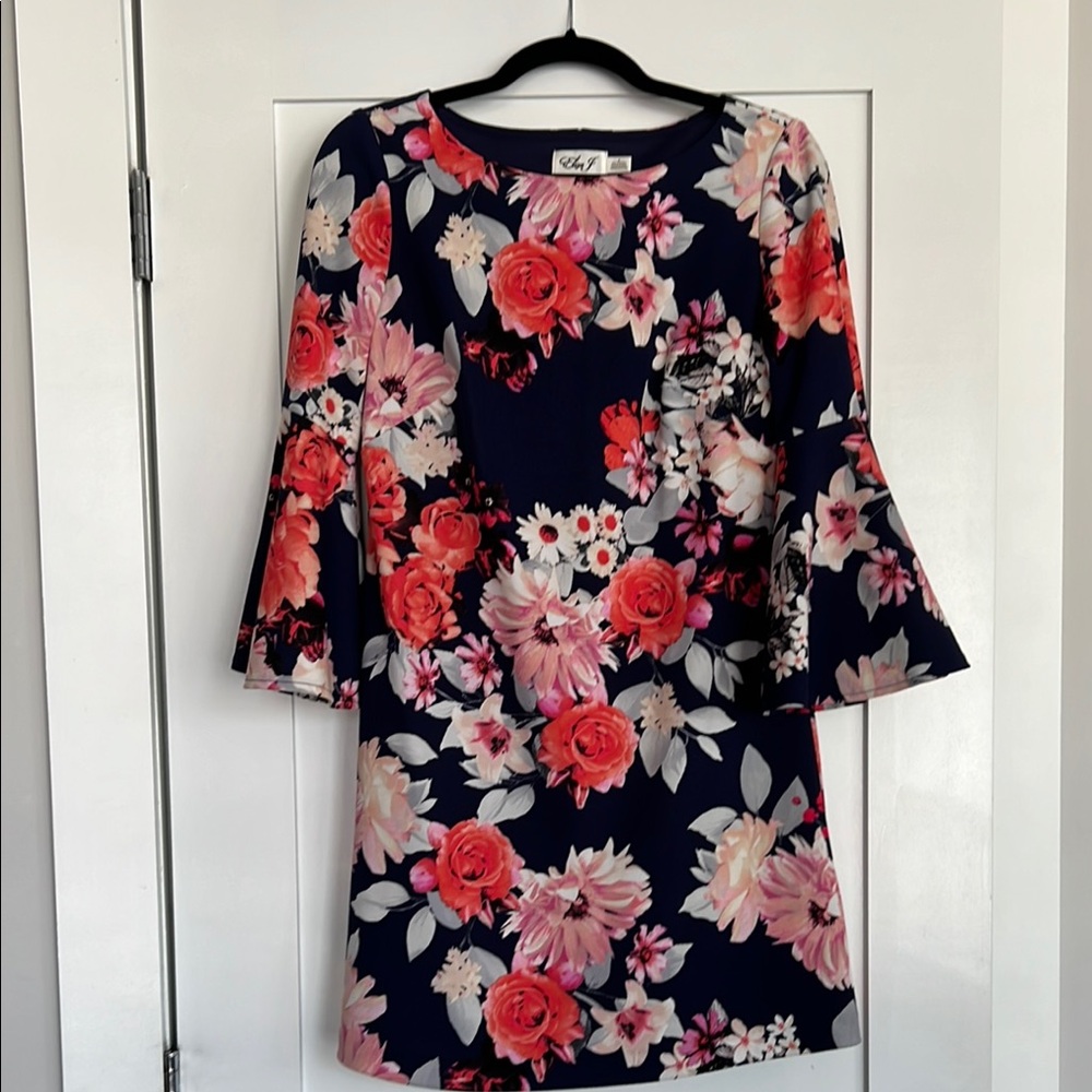 Eliza J Pink and Red Sheath Dress with 3/4 Bell Sleeves